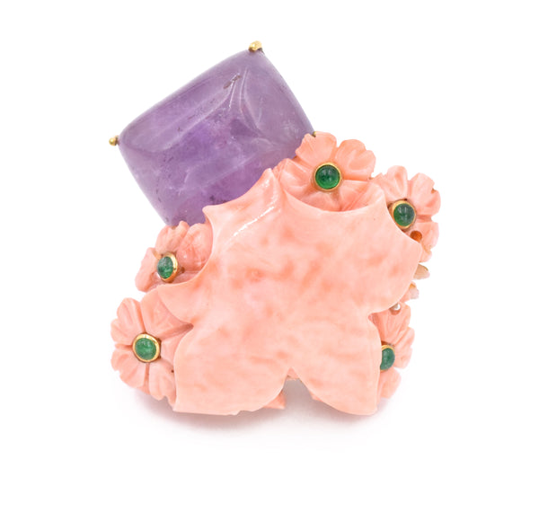 Seaman Schepps Coral, Amethyst & Emerald Ring