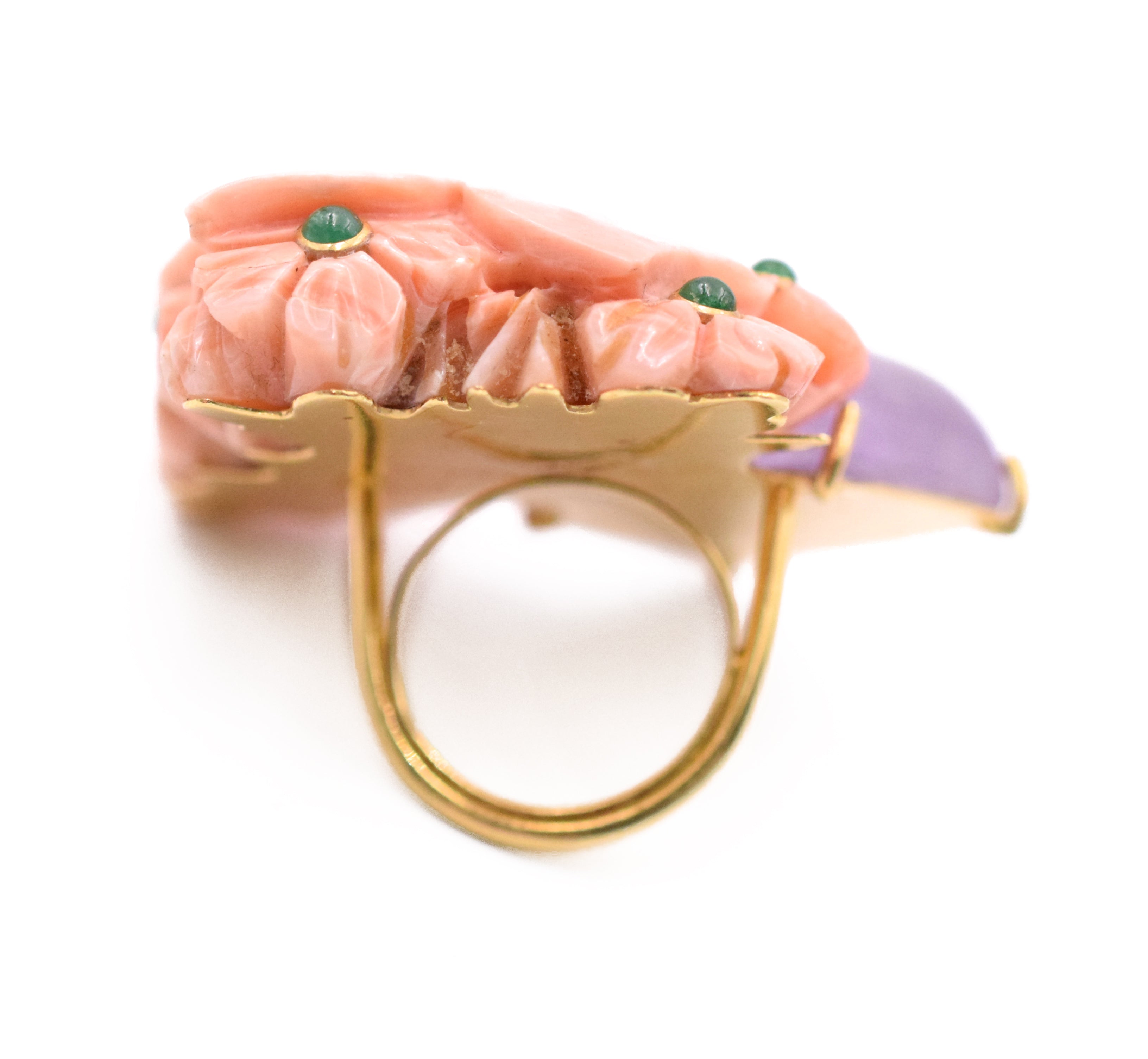 Seaman Schepps Coral, Amethyst & Emerald Ring In 18k Yellow Gold