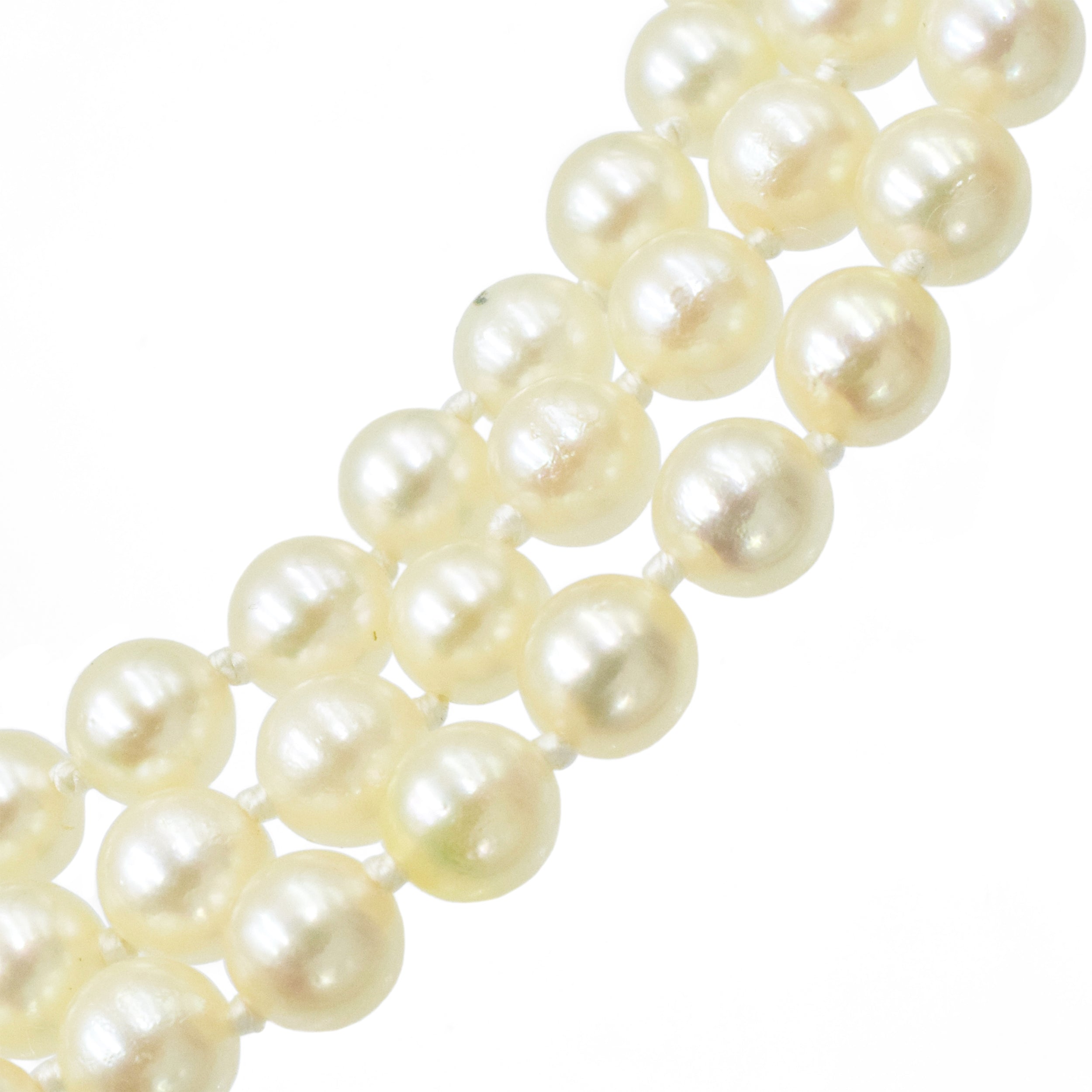 Three Strand Pearl Necklace With Pearl & Diamond Clasp