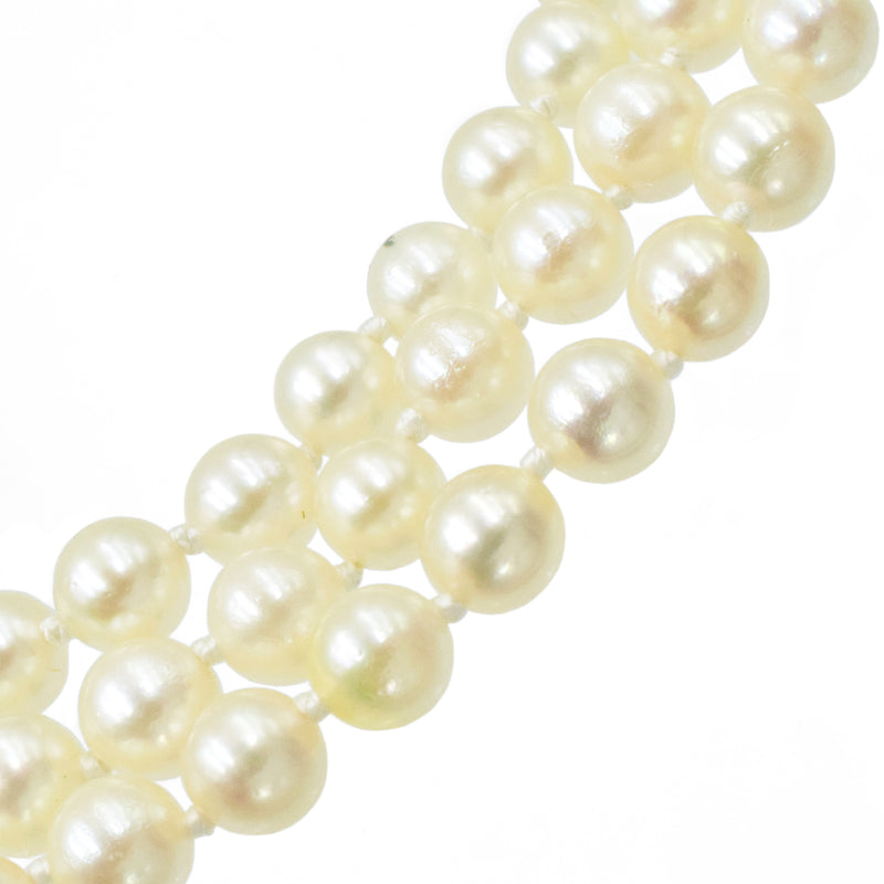 Three Strand Pearl Necklace With Pearl & Diamond Clasp