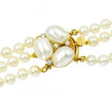 Three Strand Pearl Necklace With Pearl & Diamond Clasp