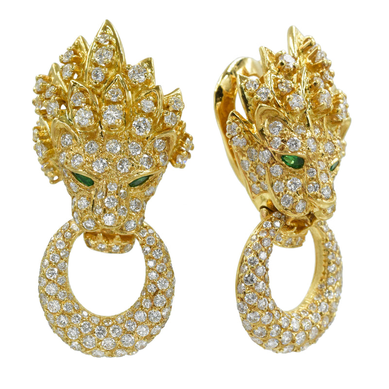 VIntage Van Cleef & Arpels Diamond Lion Doorknocker Earrings