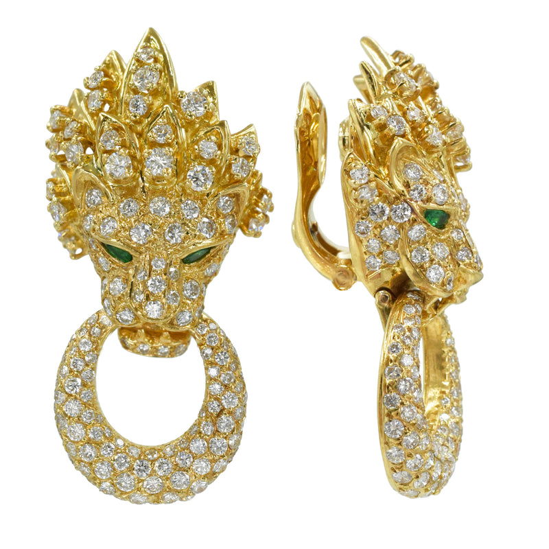 VIntage Van Cleef & Arpels Diamond Lion Doorknocker Earrings