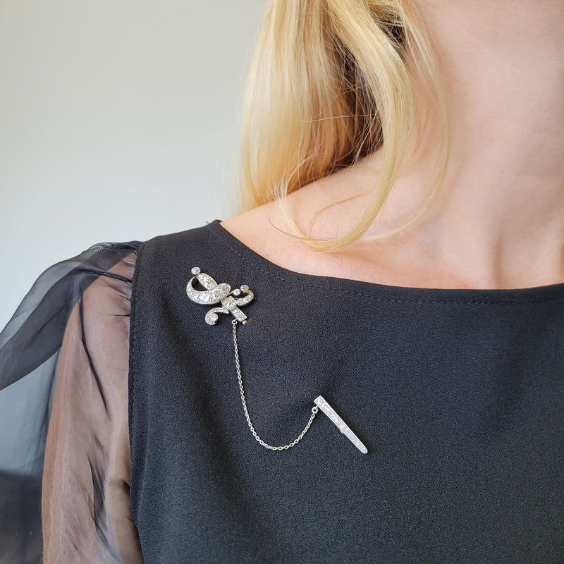 Victorian Diamond Saber Sword Lapel Pin