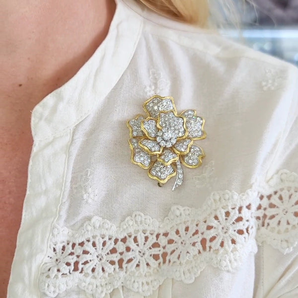 10ct Diamond Dahlia Flower Brooch in 18k Two-Tone Gold