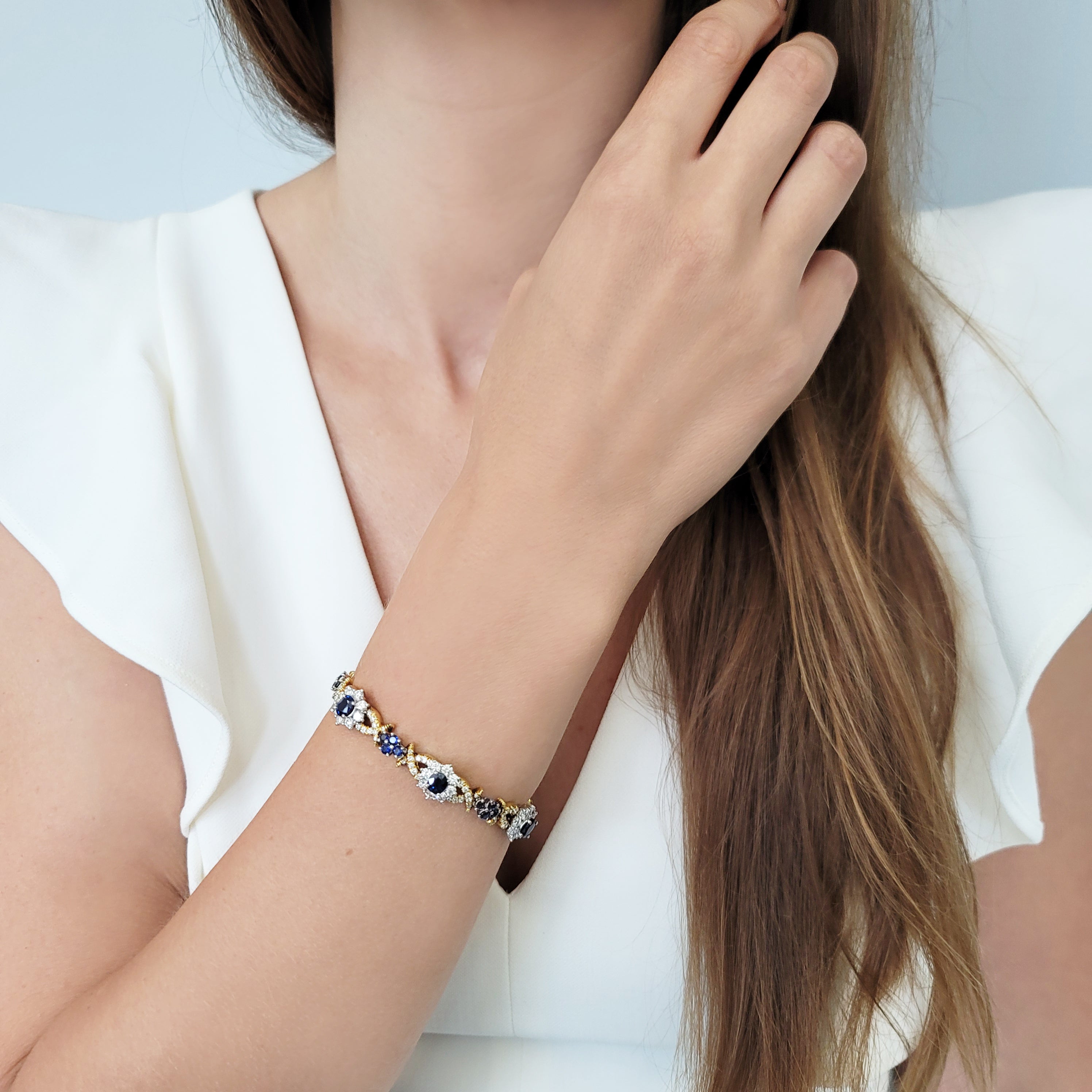 Vintage Sapphire & Diamond Bracelet in Platinum & 18k Yellow Gold