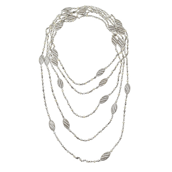 Vintage Tiffany & Co. 82" Long Diamond & Seed Pearl Necklace