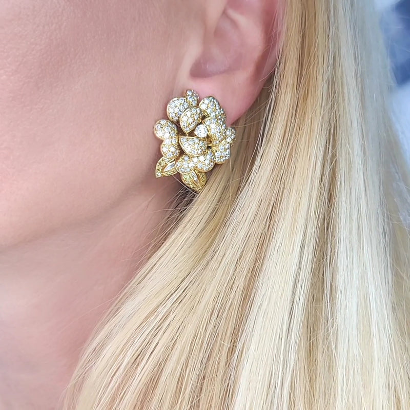 White & Yellow 5.25ct Diamond Flower Blossom Earrings