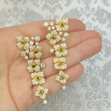 6ct Diamond & Gems Flower Earrings in 18k Yellow GOld