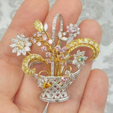 Exquisite Colored & White Diamond Flower Basket Brooch