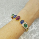 1960's David Webb Emerald, Sapphire, Ruby & Diamond Bangle Bracelet
