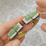 David Webb Jade, Diamonds, Coral & Enamel Dragon Cuff Bracelet