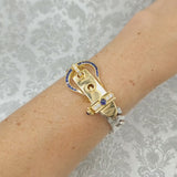 Sapphire & Diamond Belt Buckle Bracelet in 18k Yellow Gold & Silver