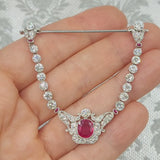1900's Edwardian Spinel and Diamond Jabot Brooch in Platinum