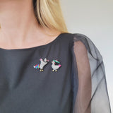 Art Deco Diamond, Ruby & Enamel Rooster & Hen Brooches by Raymond Yard
